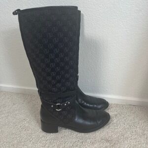 Etienne Aigner Cailyn Black Leather Quilted Logo Tall Riding Boots Womens 6.5M